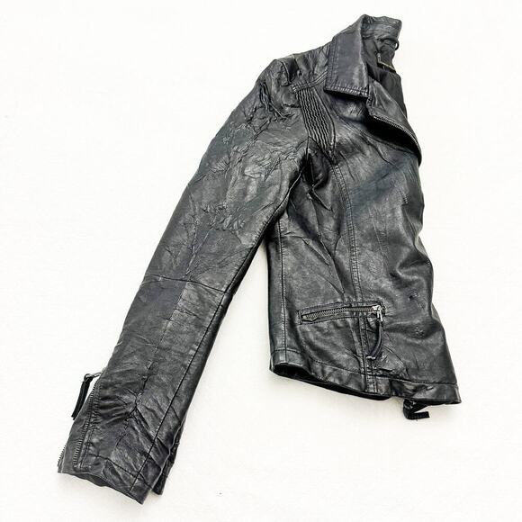 Jeans by Buffalo Black Faux Leather Motorcycle Zippered Jacket Size Small - Picture 8 of 8